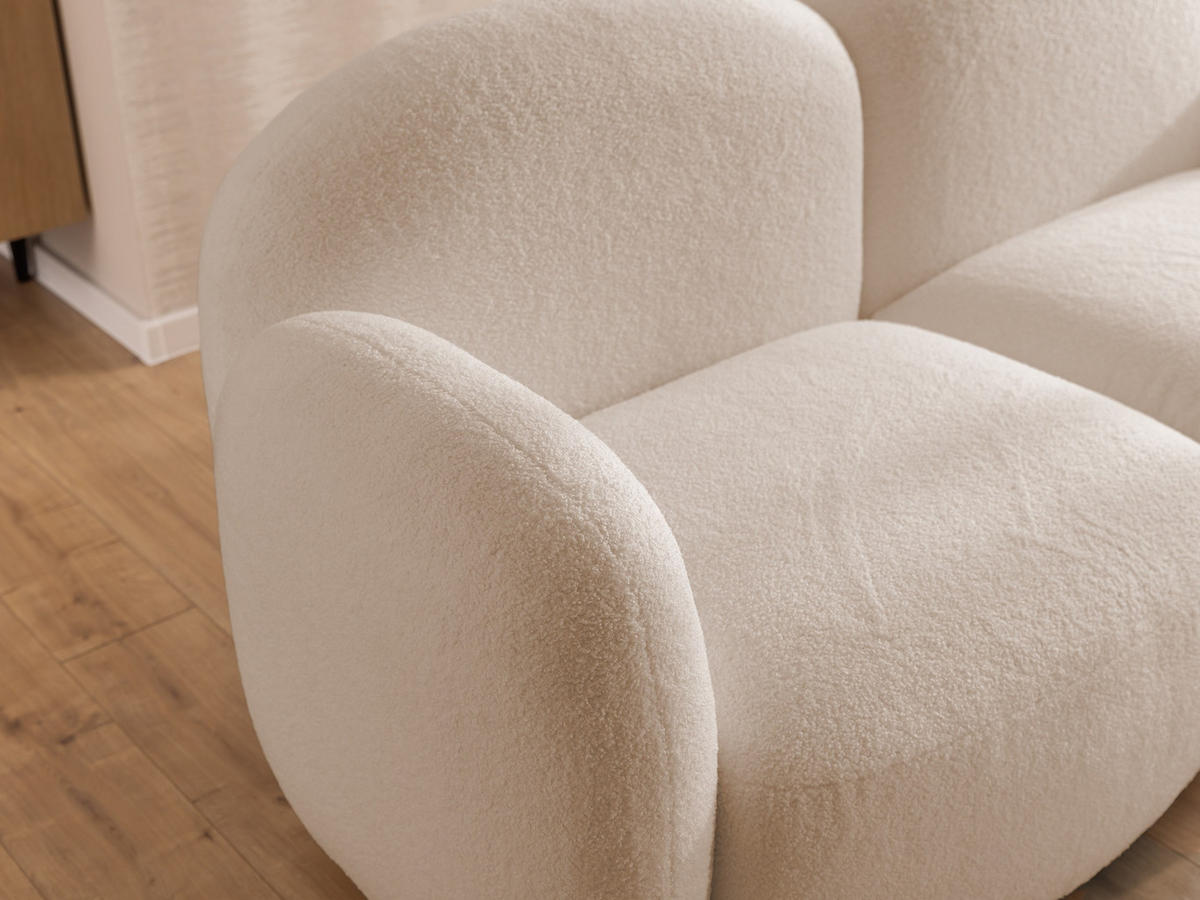 ECKSOFA Nuvola mit abgerundetem Design Hellbeige Bouclé-Stoff - Ottomane Rechts - Beige/Schwarz, Holz/Kunststoff (268/146cm) - S-Style Möbel