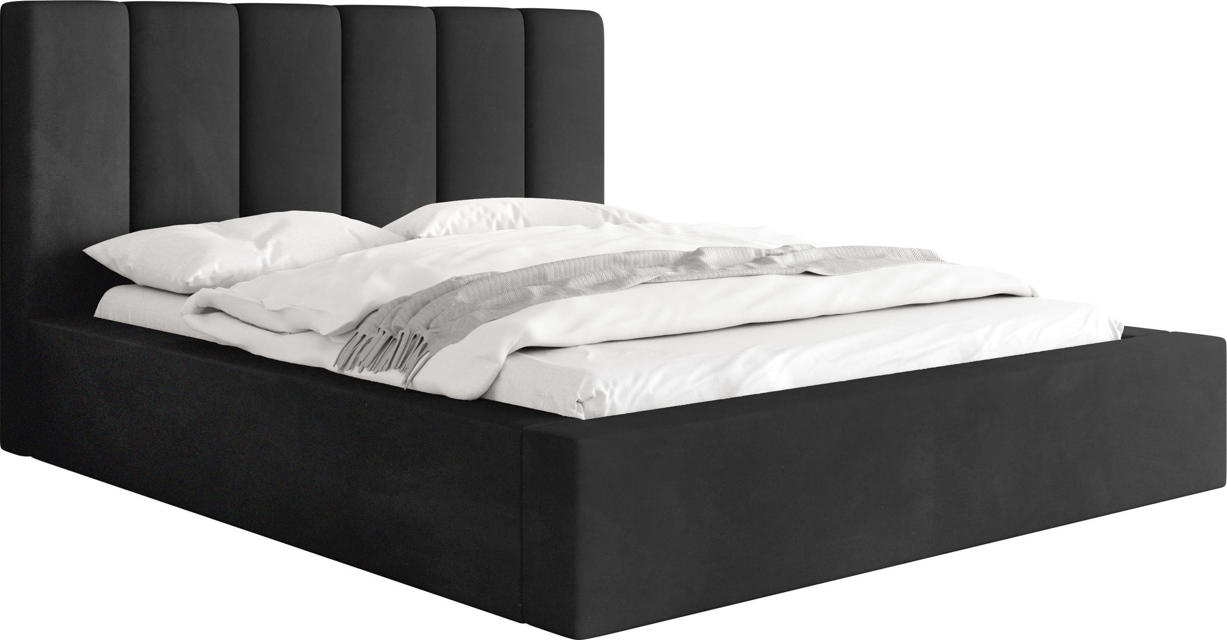POLSTERBETT Amira mit Bettkasten, Schwarz Samt 140x200 cm - Schwarz Hochglanz/Birkefarben, Holz/Holzwerkstoff (140/200cm) - WFL GROUP