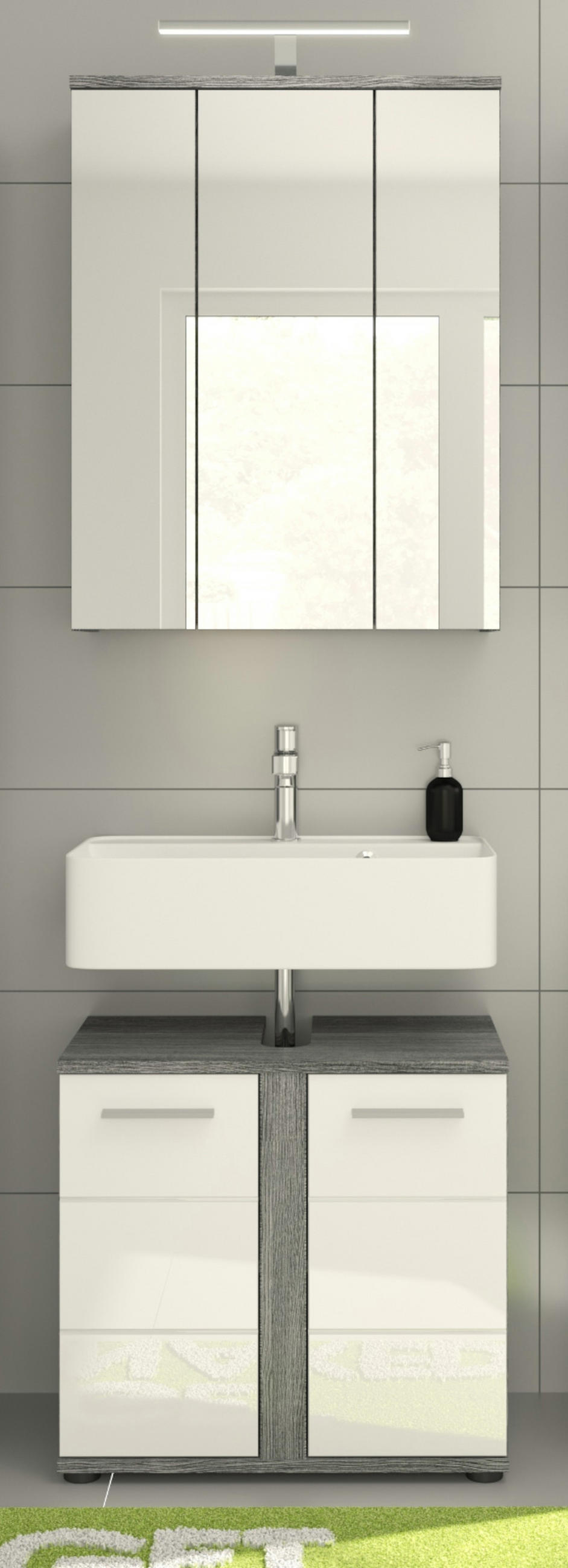 SPIEGELSCHRANK grau Rauchsilber 60 cm, Badschrank 3-türig - Grau, Glas/Holzwerkstoff (60/77/21cm) - Inn.Furn