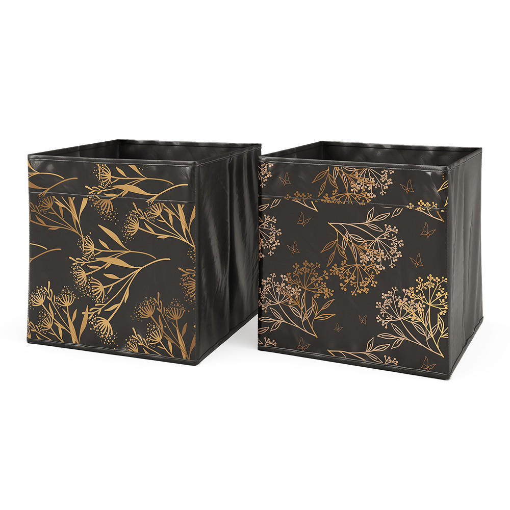 FALTBOX Schwarz/Gold 30 x 30 cm 2er Set Option1 - Goldfarben/Schwarz, Wellpappe (30/30/30cm) - Vicco