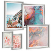 BILDER SET 5er Set - 50x50 cm & 20x30 cm & 40x60 cm Silberner Rahmen - Abstrakte Pastellmuster - Silberfarben, Kunststoff (40/60cm) - TULUP
