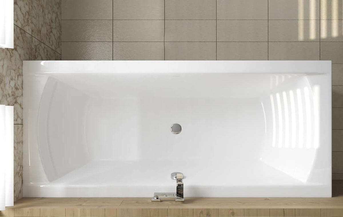 BADEWANNE Rechteck INES 180/80 mit Styro Ablauf Füße - Weiß, Kunststoff (80/62/180cm) - bad land