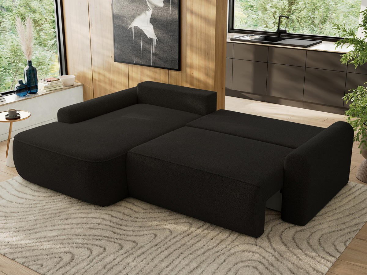 ECKSCHLAFSOFA CUBO L Schwarz Boucle - links - Schwarz, Kunststoff/Textil (273/187cm) - MKS