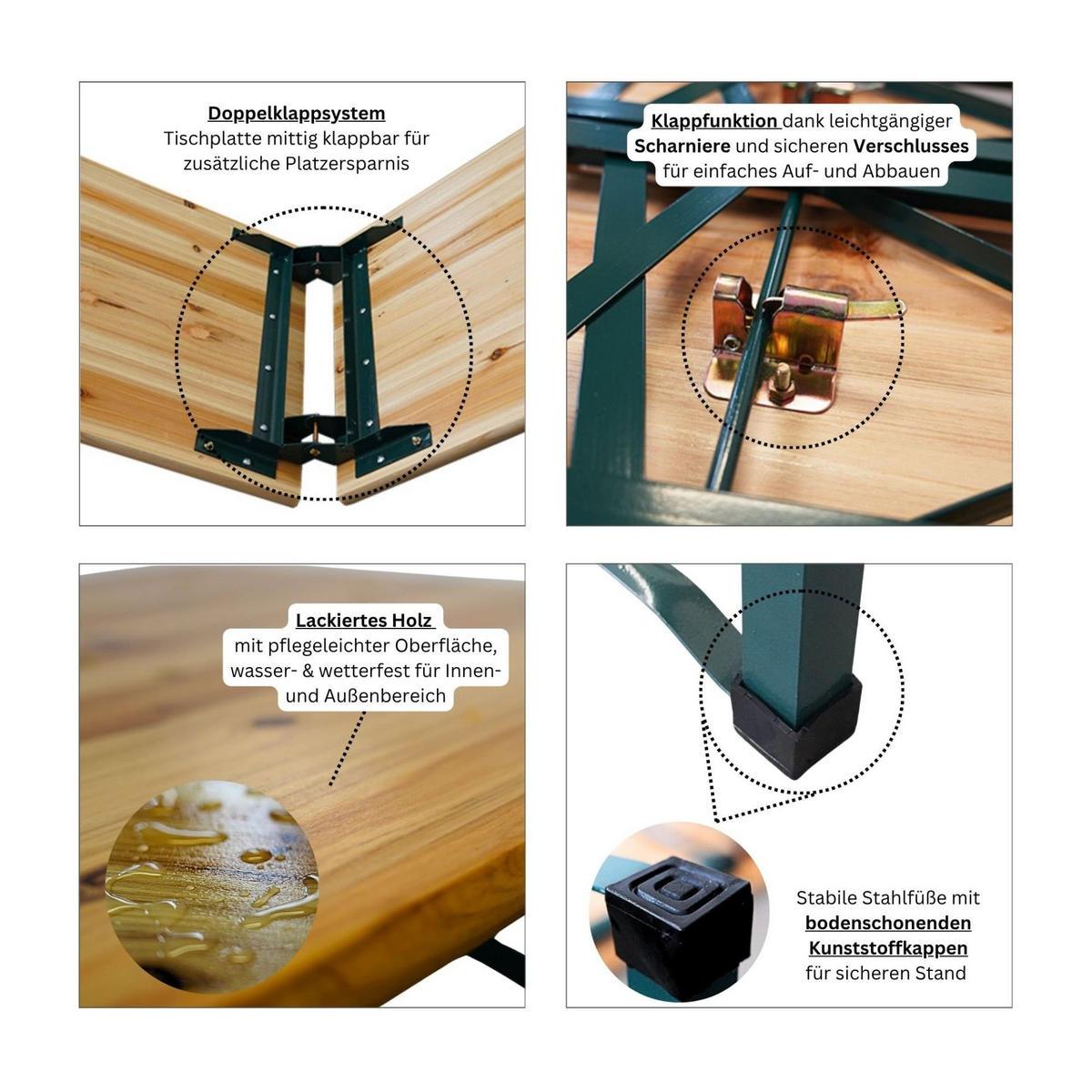 BIERZELTGARNITUR 3-teilig klappbar 1x Tisch 2x Bierbank 76x220x50 cm Holz - Hellbraun, Holz - CHEFGASTRO