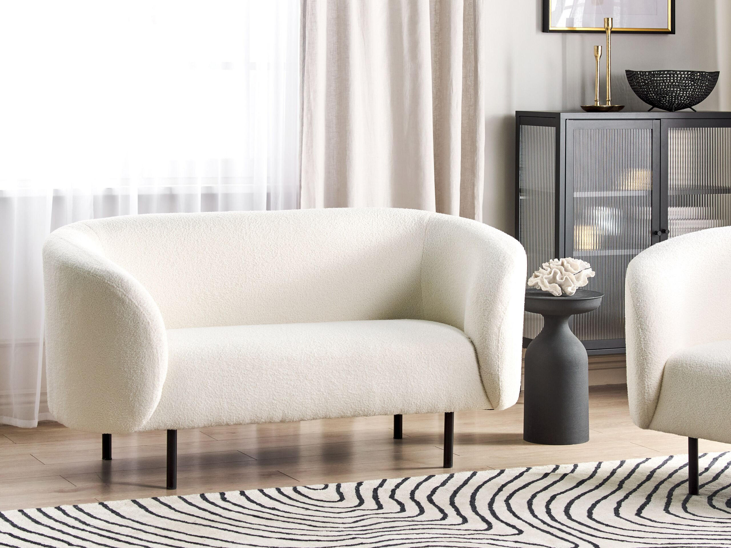 2-SITZER-SOFA Bouclé weiß/schwarz Loen - Schwarz/Weiß, Textil (155/79/70cm) - Beliani