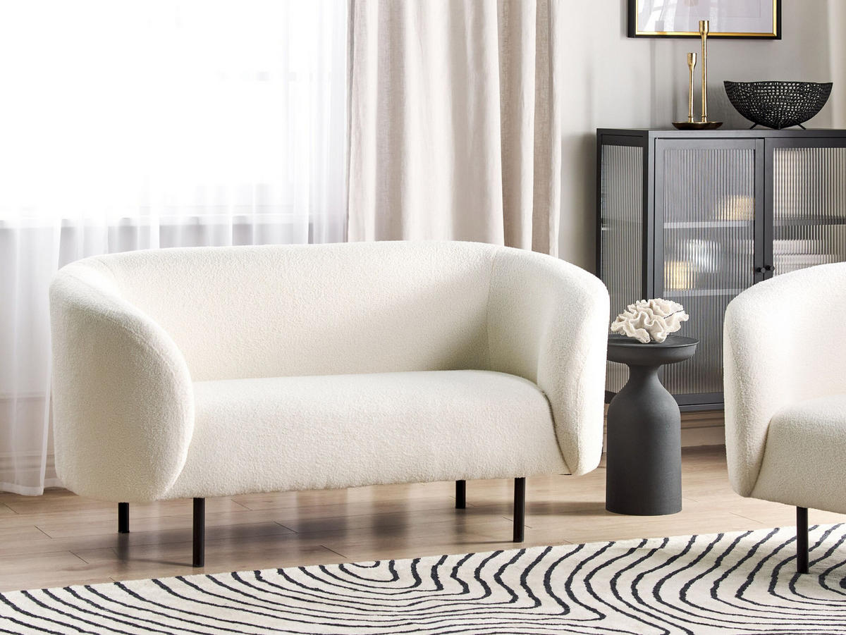2-SITZER-SOFA Bouclé weiß/schwarz Loen - Schwarz/Weiß, Textil (155/79/70cm) - Beliani