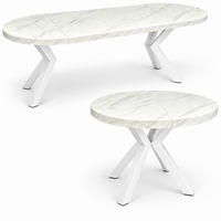 ESSTISCH rund ausziehbar 100/200/76 cm, Marmoroptik, 54 cm Tischplatte + Metall weiß - Hellgrau/Weiß, Holzwerkstoff/Metall (100/200/76cm) - Damale Möbel