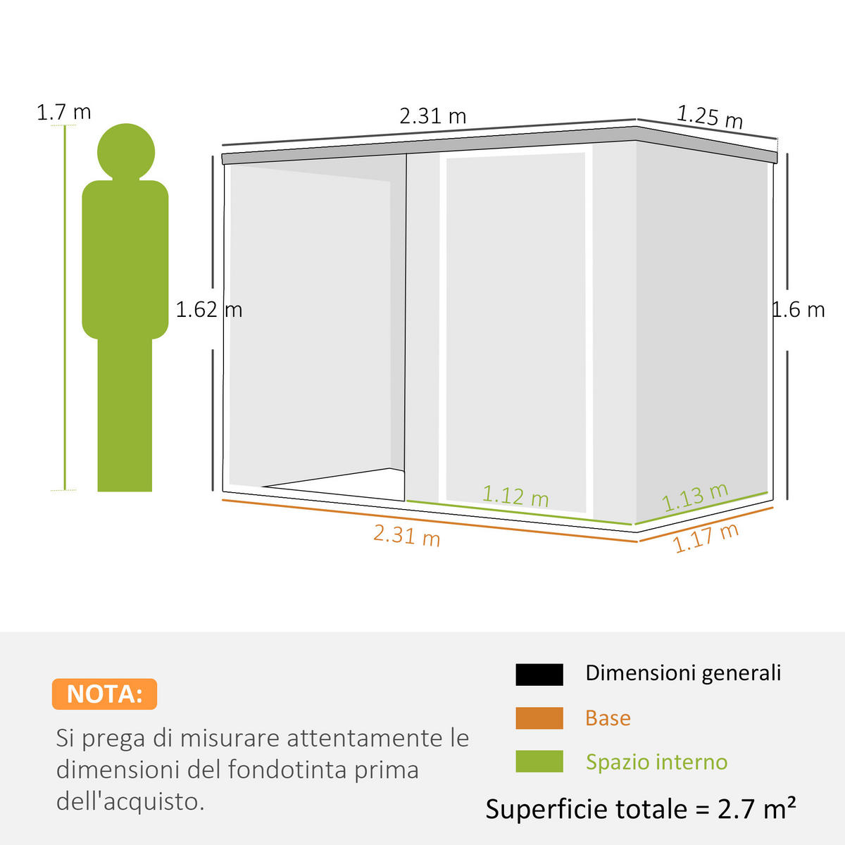 GARTENHAUS aus verzinktem Stahl, abschließbare Tür 231 x 125 x 162 cm ,grau - Dunkelgrau, Metall (125/162/231cm) - Vallsero