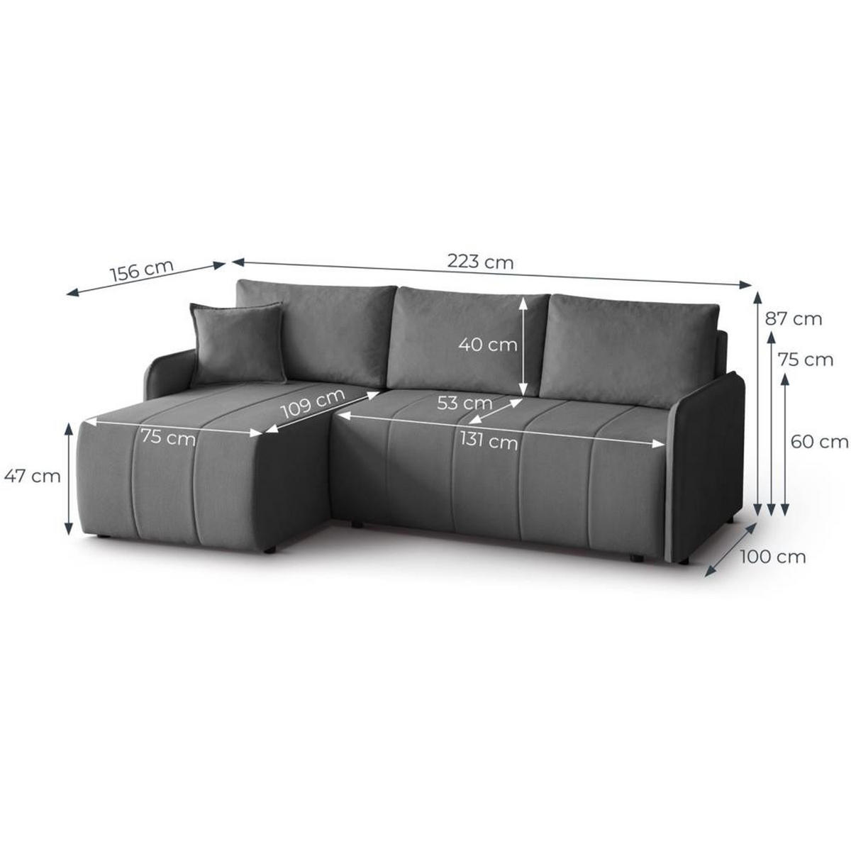 ECKSCHLAFSOFA Capri dunkelgrau - Dunkelgrau/Schwarz, Kunststoff/Textil (223/156cm) - Beautysofa