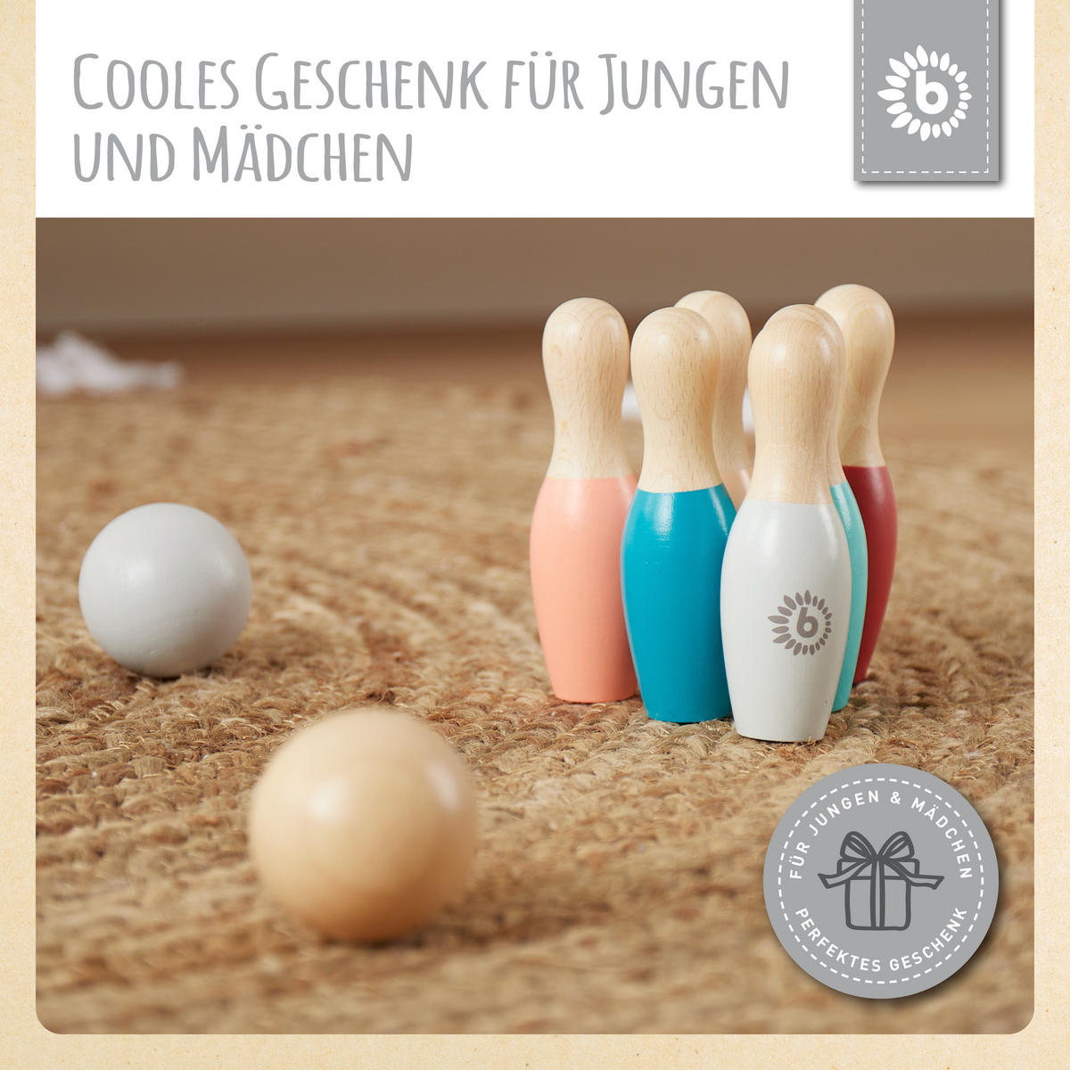 KEGELSPIEL Mini aus Holz - ab 18 Monate - Multicolor, Holz (3.2/3.2cm) - Bieco Spielwaren