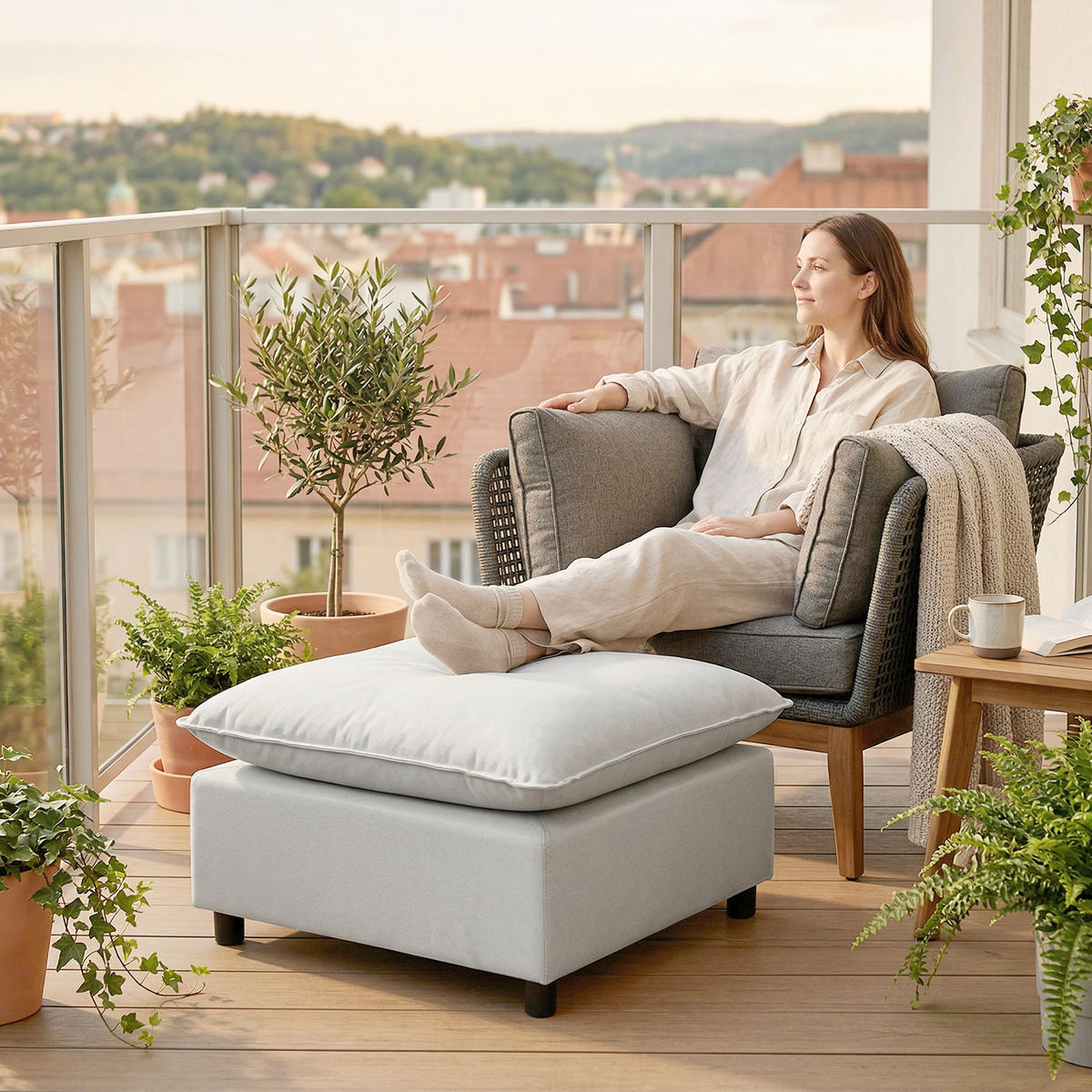 HOCKER DE-16457 große quadratische Sitzfläche Grau - Grau, Holzwerkstoff (75/40/75cm) - ComfortXL