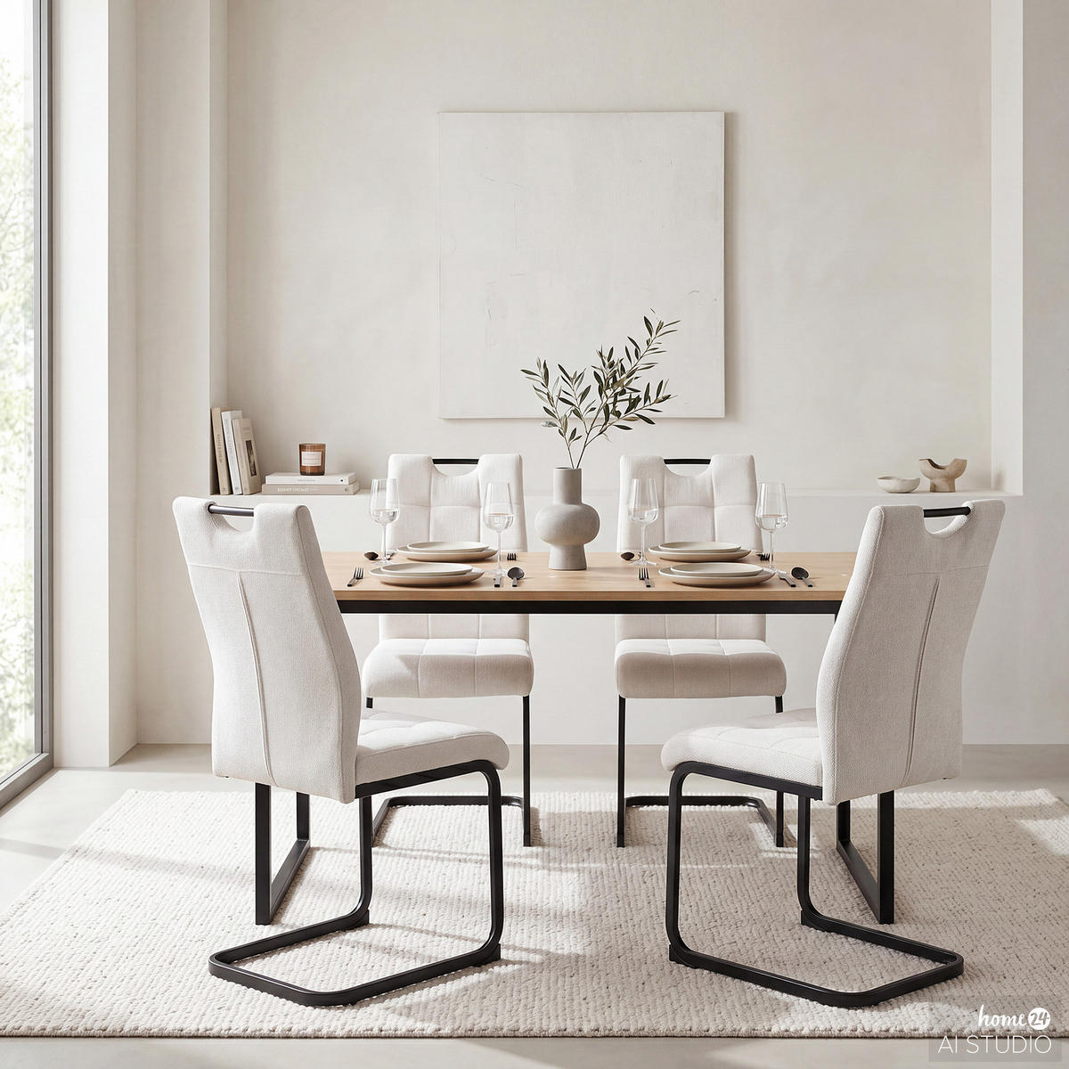FREISCHWINGER 4ER-SET - Metall / Textil - Beige, Textil/Metall (44/96/59cm) - home24