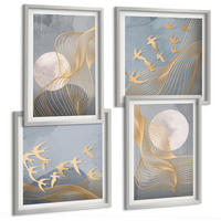 BILDER SET 4er Set - 50x50 cm & 40x60 cm Silberner Rahmen - Abstrakte Wellenkreise, grau - Silberfarben, Kunststoff (50/50cm) - TULUP