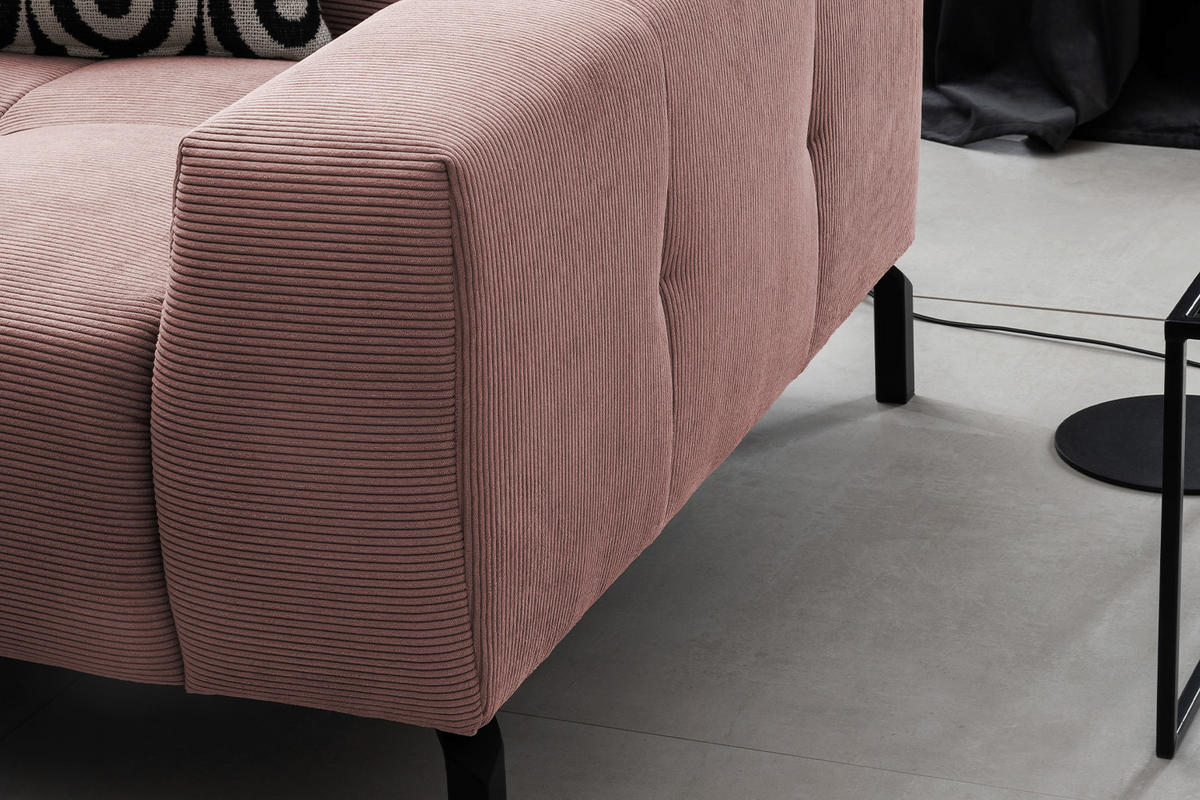 ECKSOFA OHIO Pink Cord - Pink/Schwarz, Textil/Metall (311/219cm) - KAWOLA
