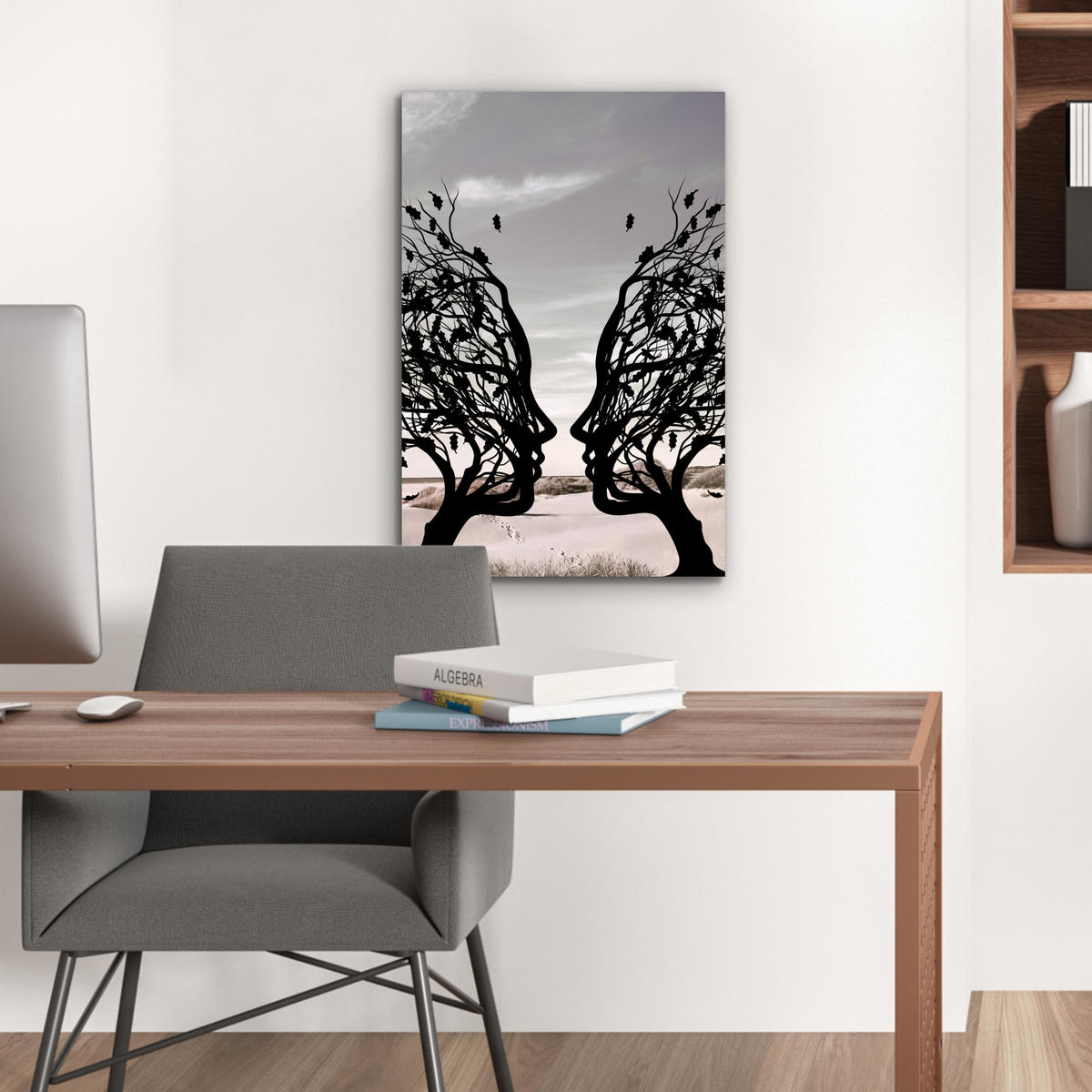 METALLBILD Strand - Meer - Menschen - Baum - Moderne Kunst 40x60 cm - Hellgrau, Metall (40/60cm) - MuchoWow