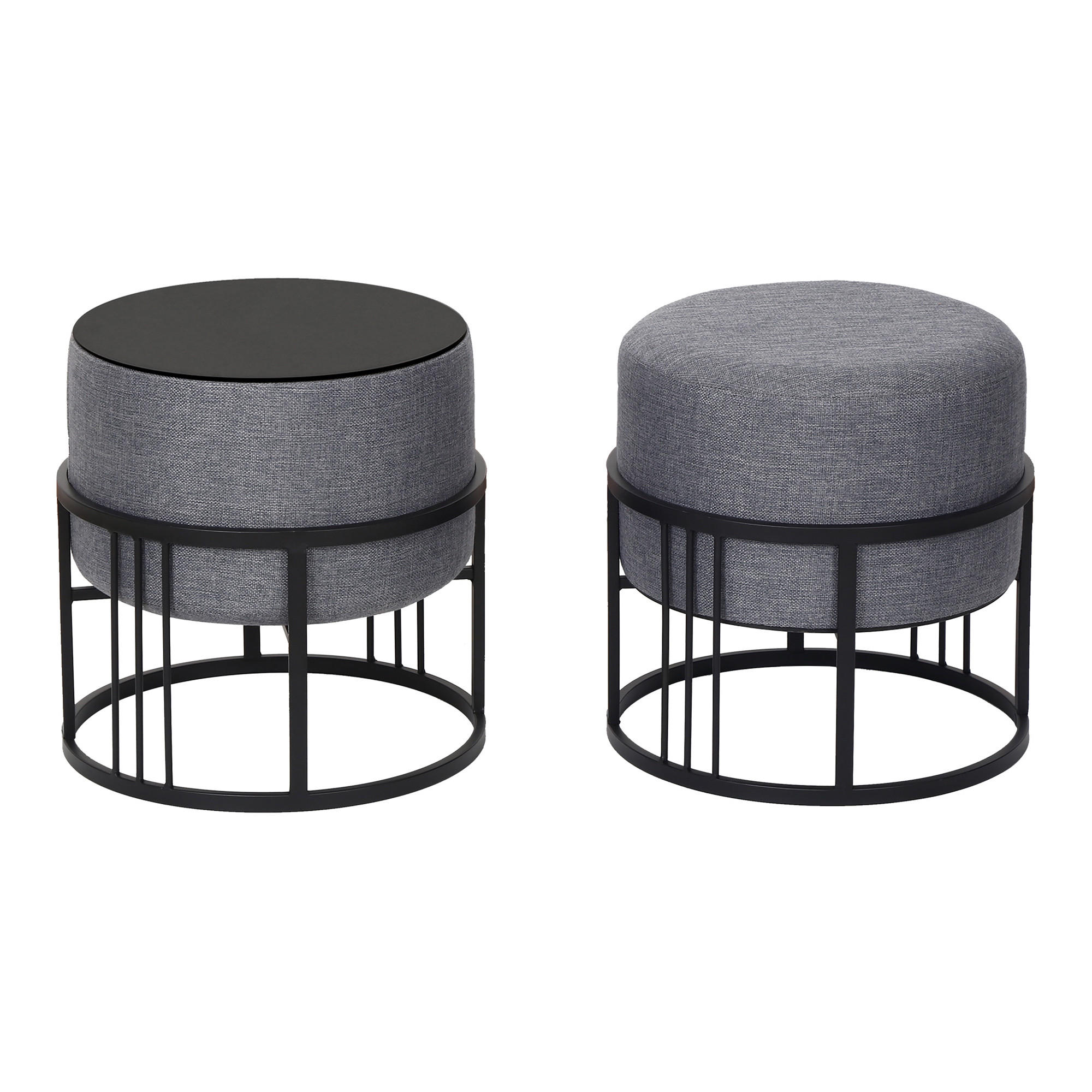 SADA STOLIČEK 2 KS Tas - černá/tmavě šedá, kov/kompozitní dřevo (38/38/38cm) - [en.casa]