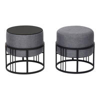 SADA STOLIČEK 2 KS Tas - černá/tmavě šedá, kov/kompozitní dřevo (38/38/38cm) - [en.casa]