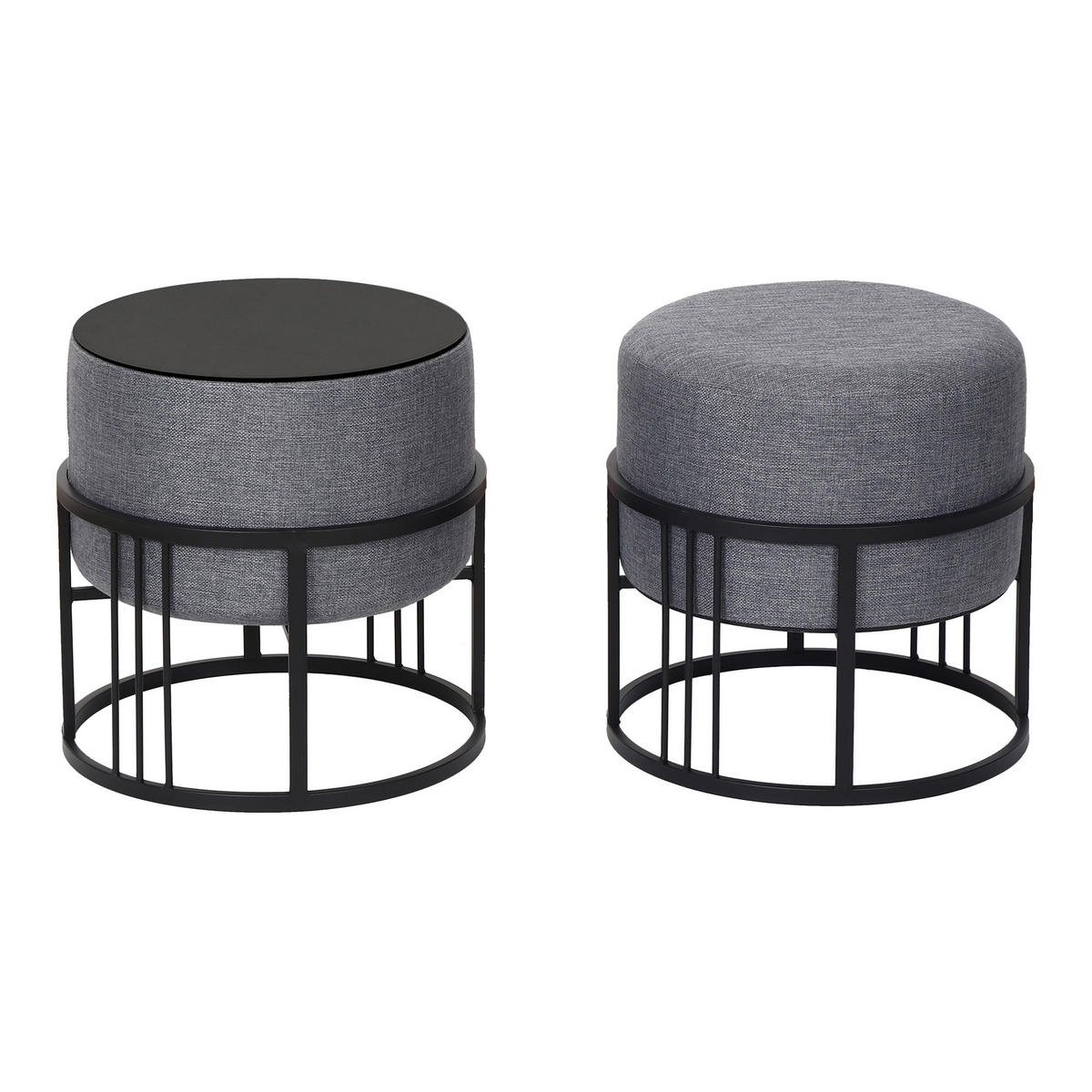 SADA STOLIČEK 2 KS Tas - černá/tmavě šedá, kov/kompozitní dřevo (38/38/38cm) - [en.casa]