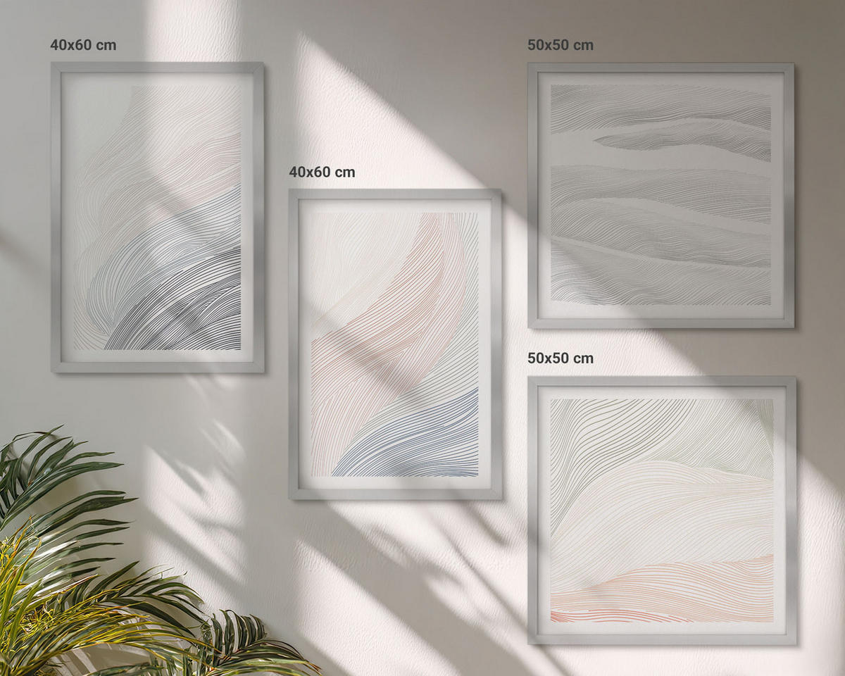 BILDER SET 4er Set - 50x50 cm & 40x60 cm Silberner Rahmen - Abstrakte Pastellwellen - Silberfarben, Kunststoff (50/50cm) - TULUP