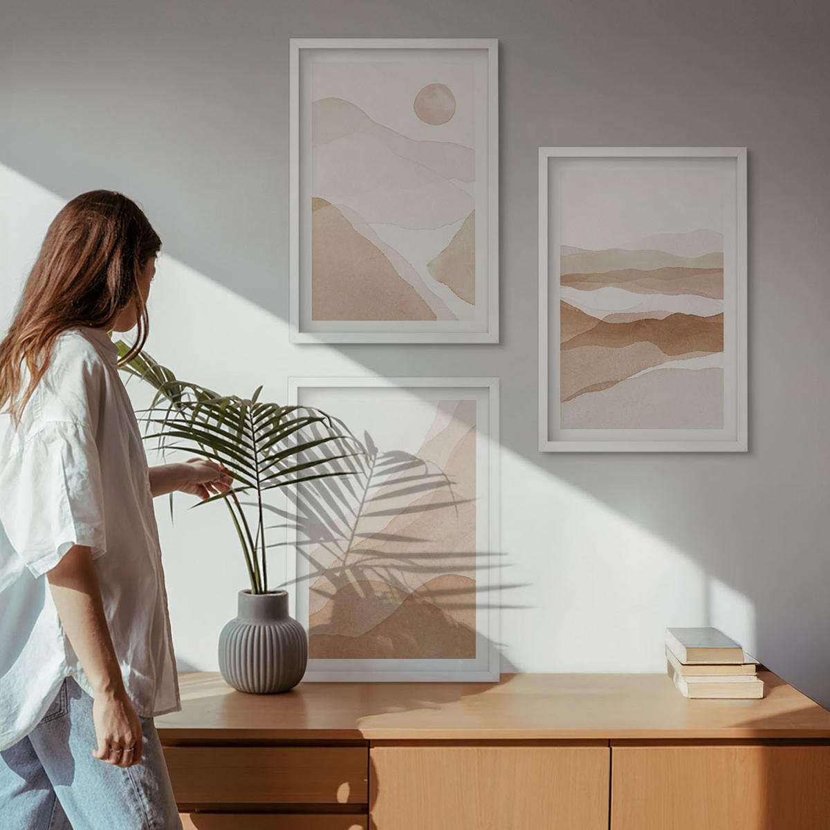 WANDBILDER 3er-Set - 40x60 cm Weißer Rahmen - Abstrakte braune Landschaften - Weiß, Kunststoff (40/60cm) - ArtPrintCave