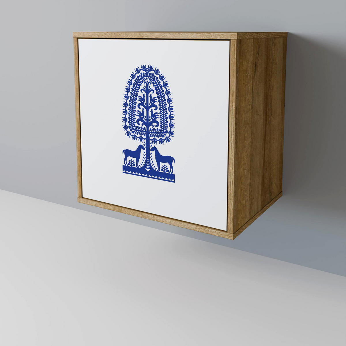 SIDEBOARD POLISH FOLK ART, Eichefarben, 57,5x42x67,5 cm, Schwarze Metall-Rahmenfüße - Eichefarben/Multicolor, Holzwerkstoff/Metall (57.5/67.5/42cm) - SpaceRebels