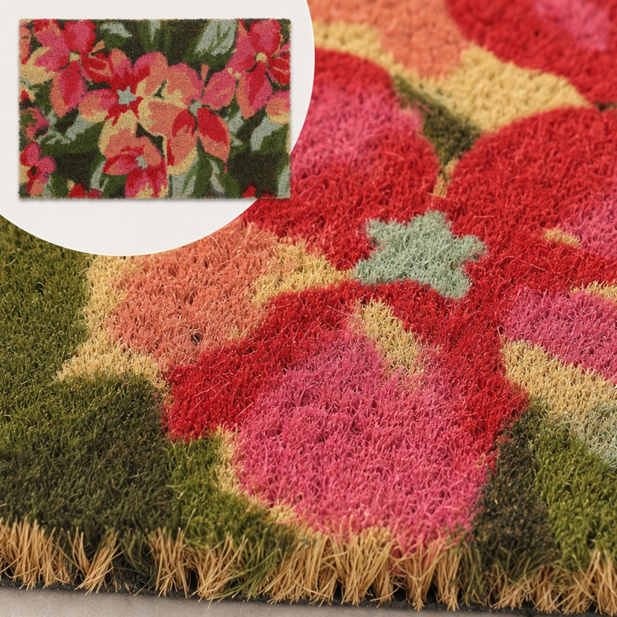 FUSSMATTE Mehrfarbig Blütenmotiv rutschhemmend 60x40 cm - Multicolor, Kunststoff/Textil (60/40cm) - Relaxdays
