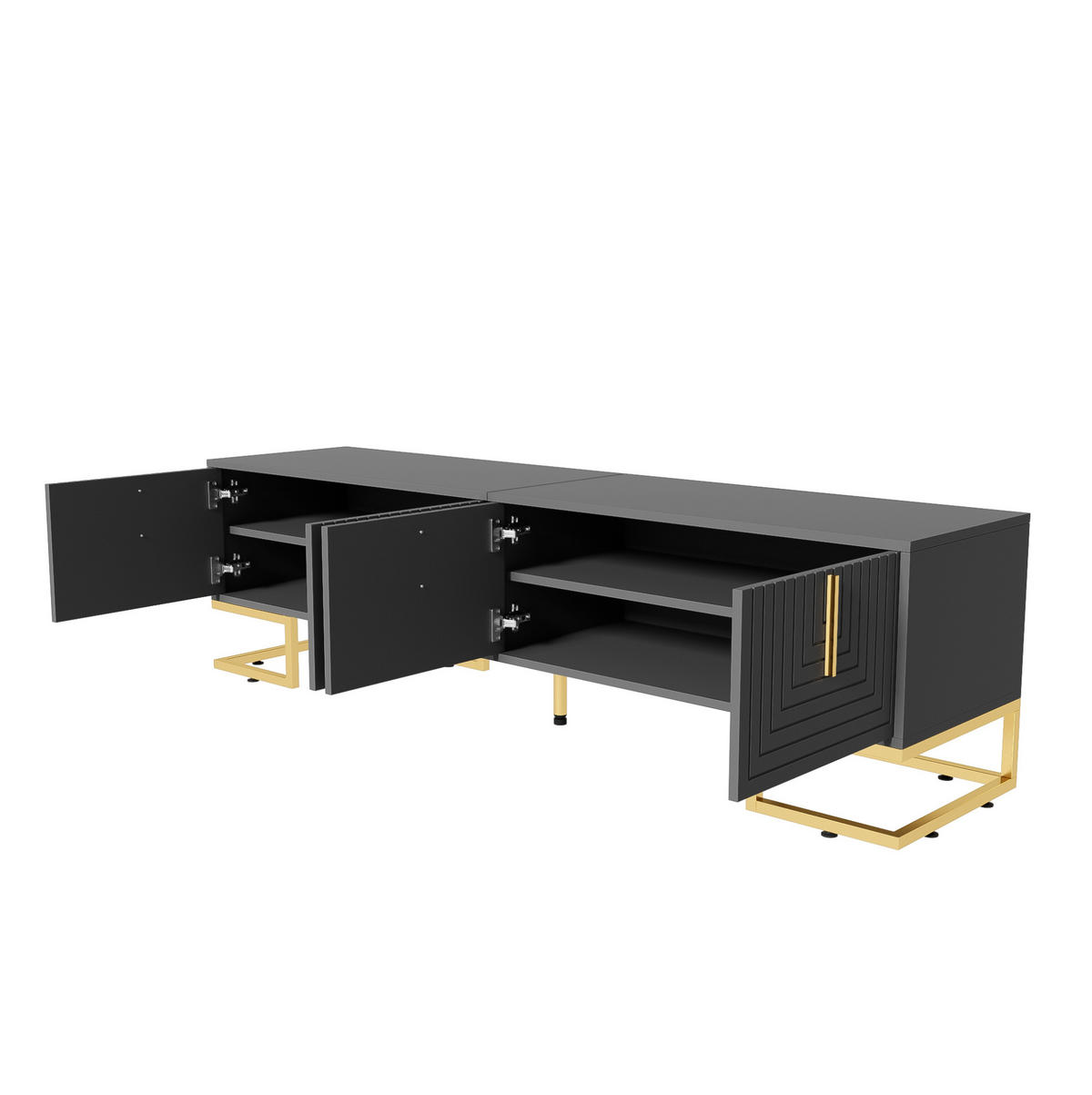 TV ormarić 170/40/45,5 cm sivo-crni od iverala s 4 vrata i zlatnim nogama - siva, drvni materijal (170/45.5/40cm) - OKWISH