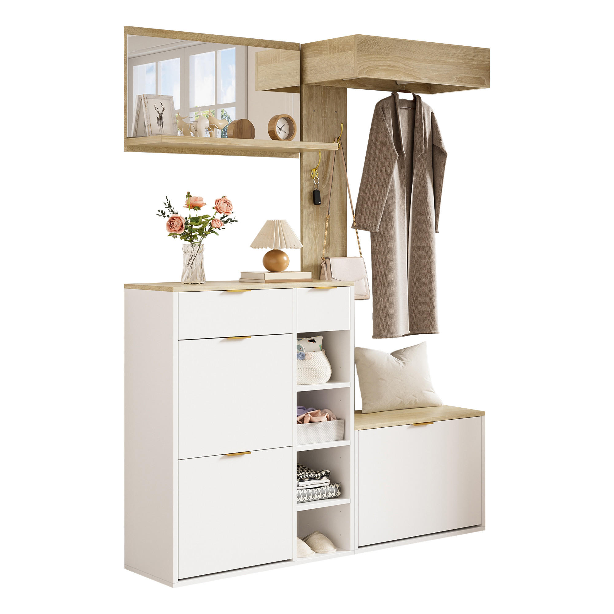 SCHUHSCHRANK aus Spanplatte 130x30x174cm in Weiß mit Schuhschrank - Weiß, Holzwerkstoff (130/174/30cm) - Modfu