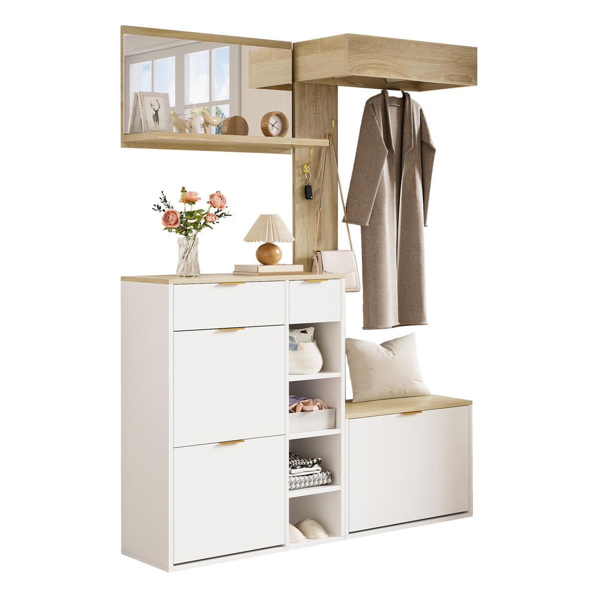 SCHUHSCHRANK aus Spanplatte 130x30x174cm in Weiß mit Schuhschrank - Weiß, Holzwerkstoff (130/174/30cm) - Modfu