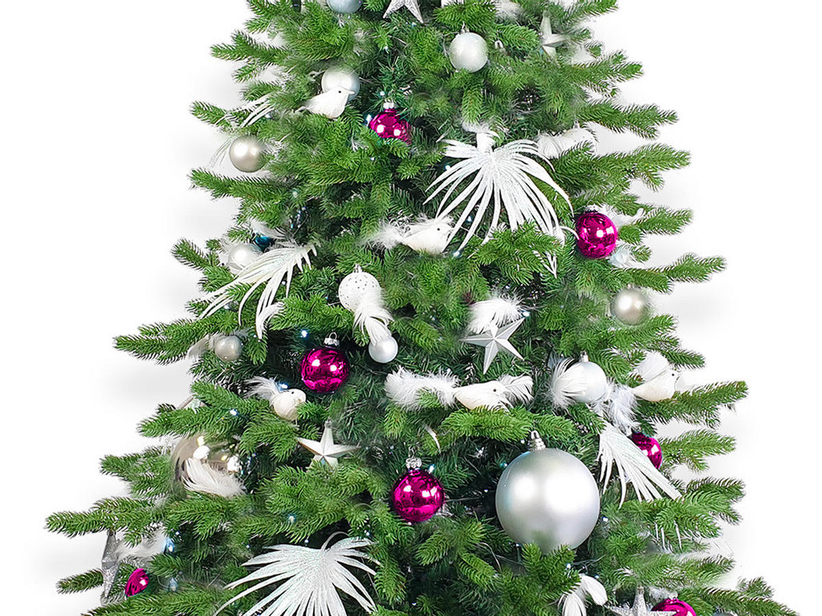 WEIHNACHTSBAUM künstlicher 450 cm, POLAR PINK II, mit 222-teiligem Weihnachtsbaumschmuck, inkl. Metallständer und Aufbewahrungsbox - Pink/Silberfarben, Kunststoff/Metall (244/450cm) - LAALU