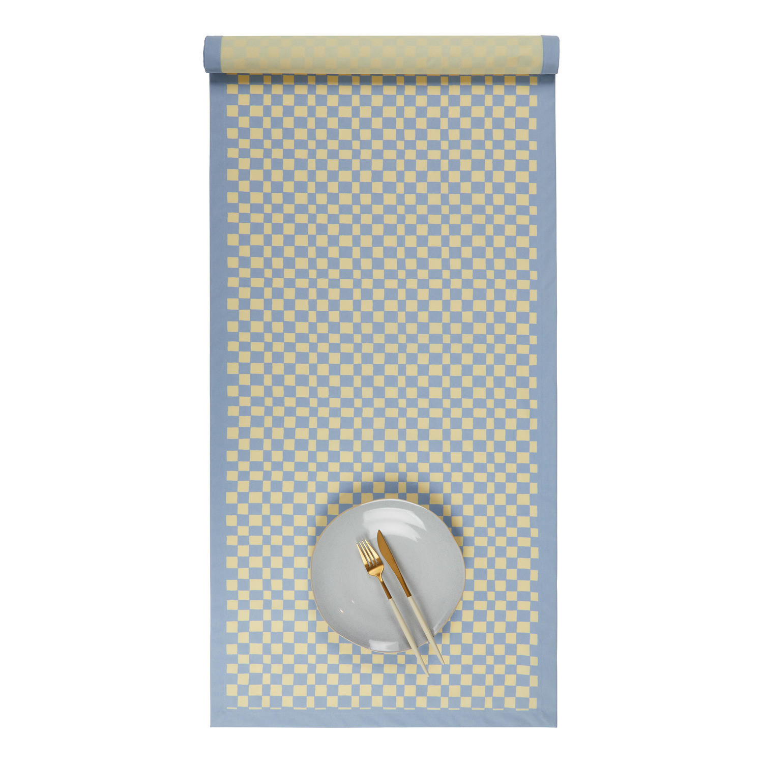 TISCHLÄUFER Checker Style 50x160 cm - Hellblau, Textil (160/50cm) - BUTLERS