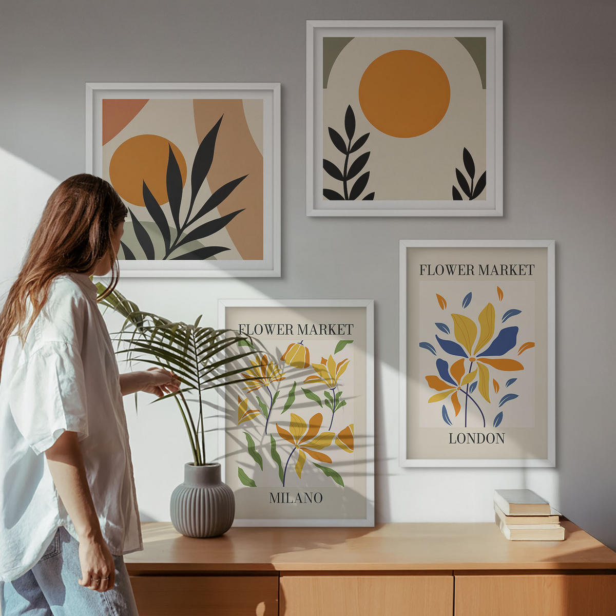 WANDBILDER 4er-Set - 50x50 cm & 40x60 cm Weißer Rahmen - Blumenposter Paris Mailand - Weiß, Kunststoff (50/50cm) - ArtPrintCave