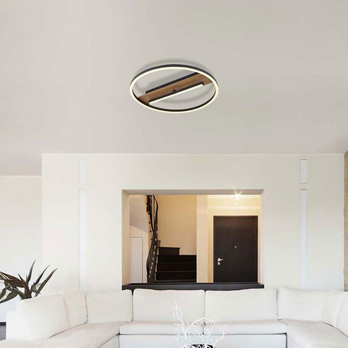 LED DECKENLEUCHTE Metall Schwarz, Holzoptik - Braun, Metall (40.5/40.5/5.5cm) - Globo Lighting