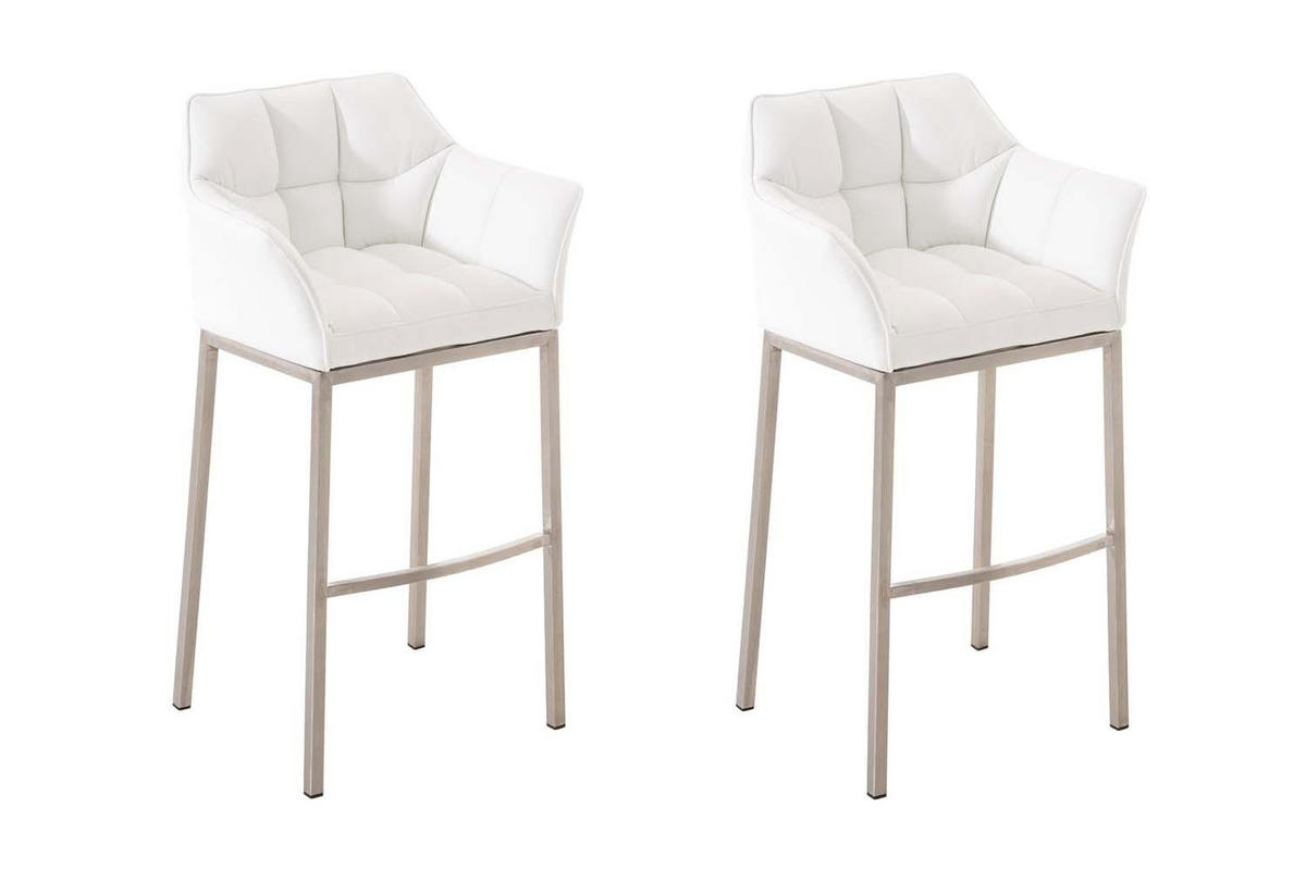 BARHOCKER 2er Set Lederlook Weiß - Edelstahlfarben/Weiß, Textil/Metall (64/110/48cm) - CLP