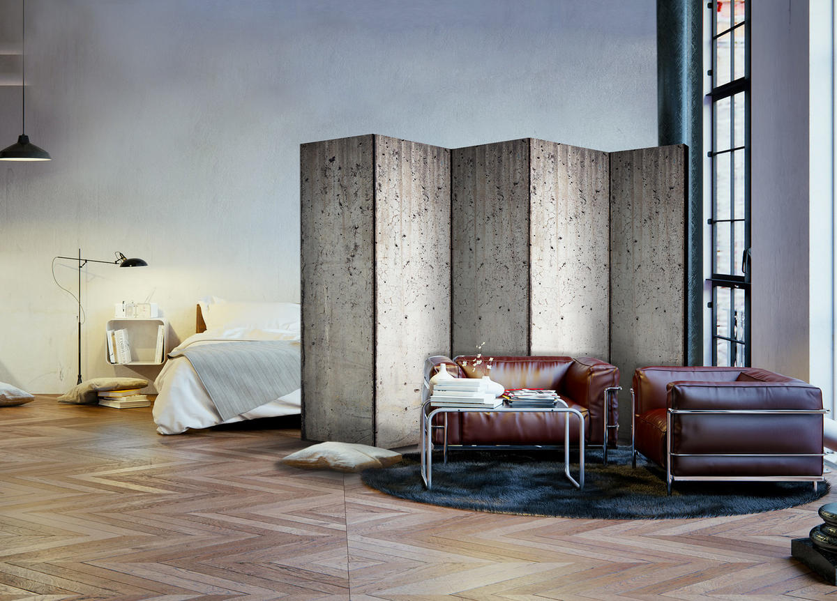 PARAVENT Einseitig Bedruckter 5-tlg 225x172 cm Betonimitation - Braun, Holz/Textil (225/172/3cm) - Muralo