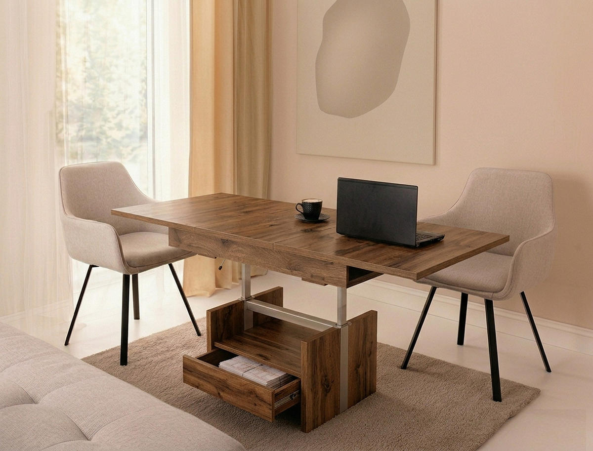 COUCHTISCH rechteckig ausziehbar höhenverstellbar Schubalde 110/64/56 cm - Eichefarben, Holzwerkstoff (65/110/56cm) - designimpex