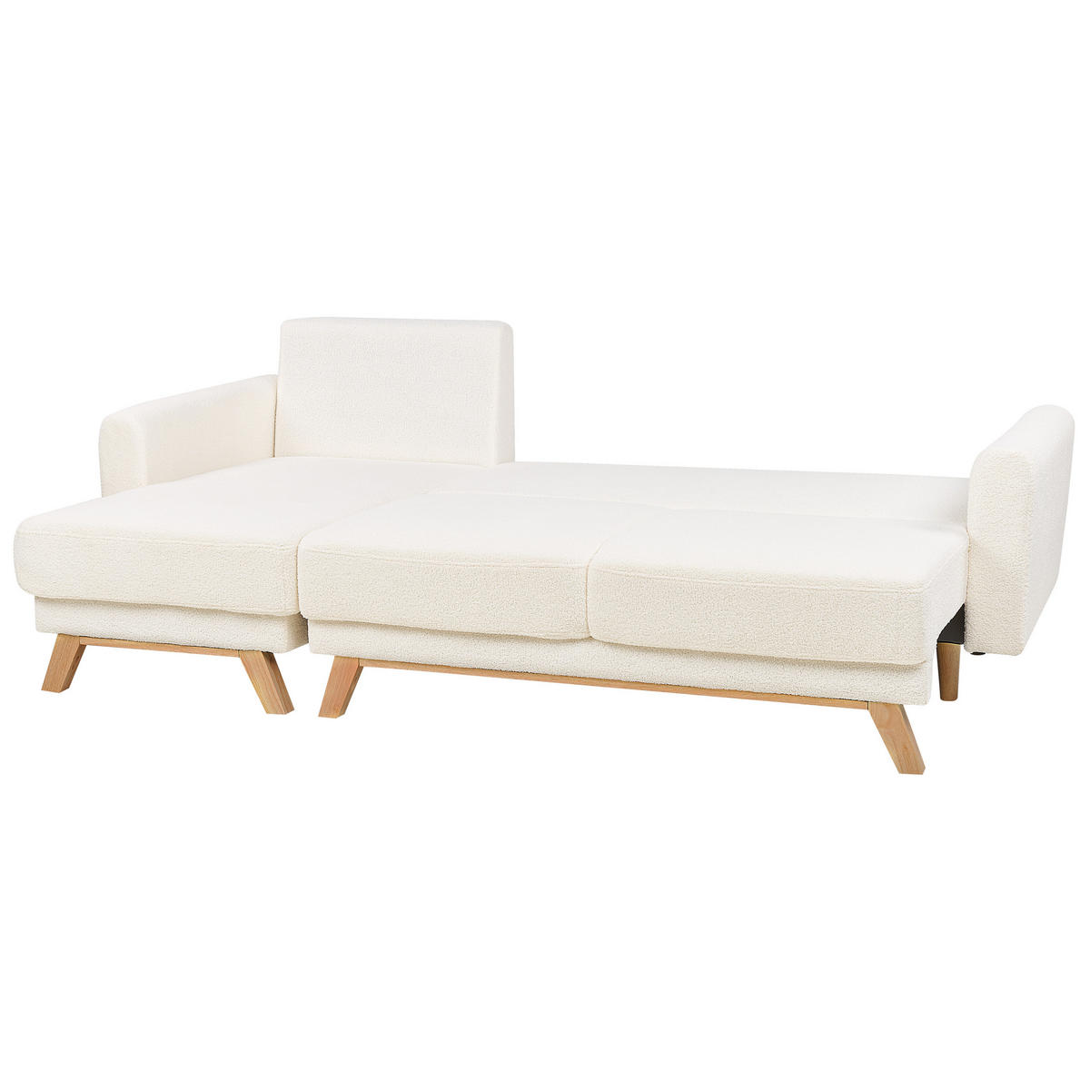 3-SITZER-ECKSOFA Bouclé cremeweiß linksseitig mit Schlaffunktion Stauraum Siro - Hellbraun/Weiß, Textil (240/142cm) - Beliani