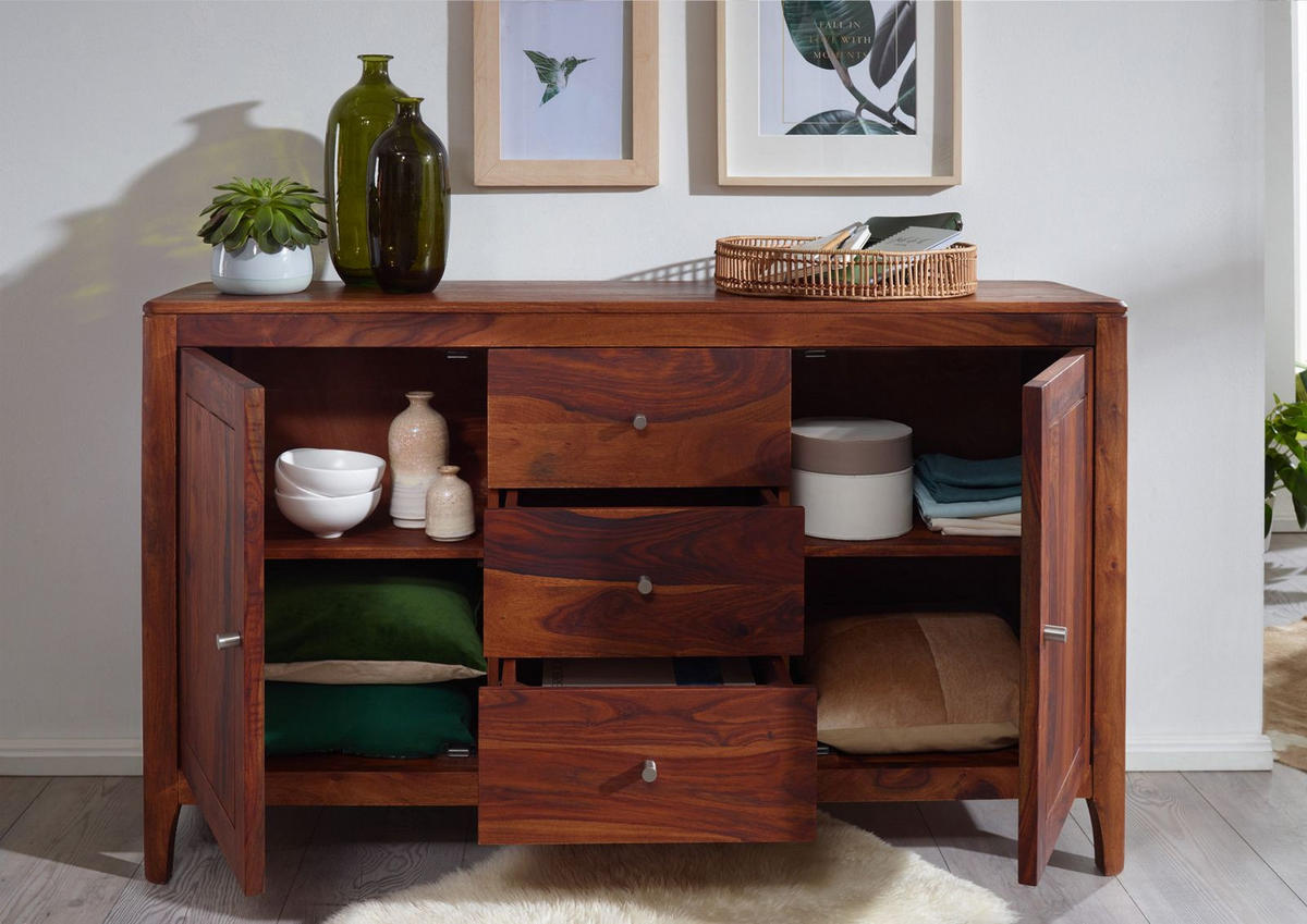 SIDEBOARD Sheesham146x40x86 walnuss geölt BROOKLYN #22 - Dunkelbraun, Holz (146/86/40cm) - Massivmoebel24