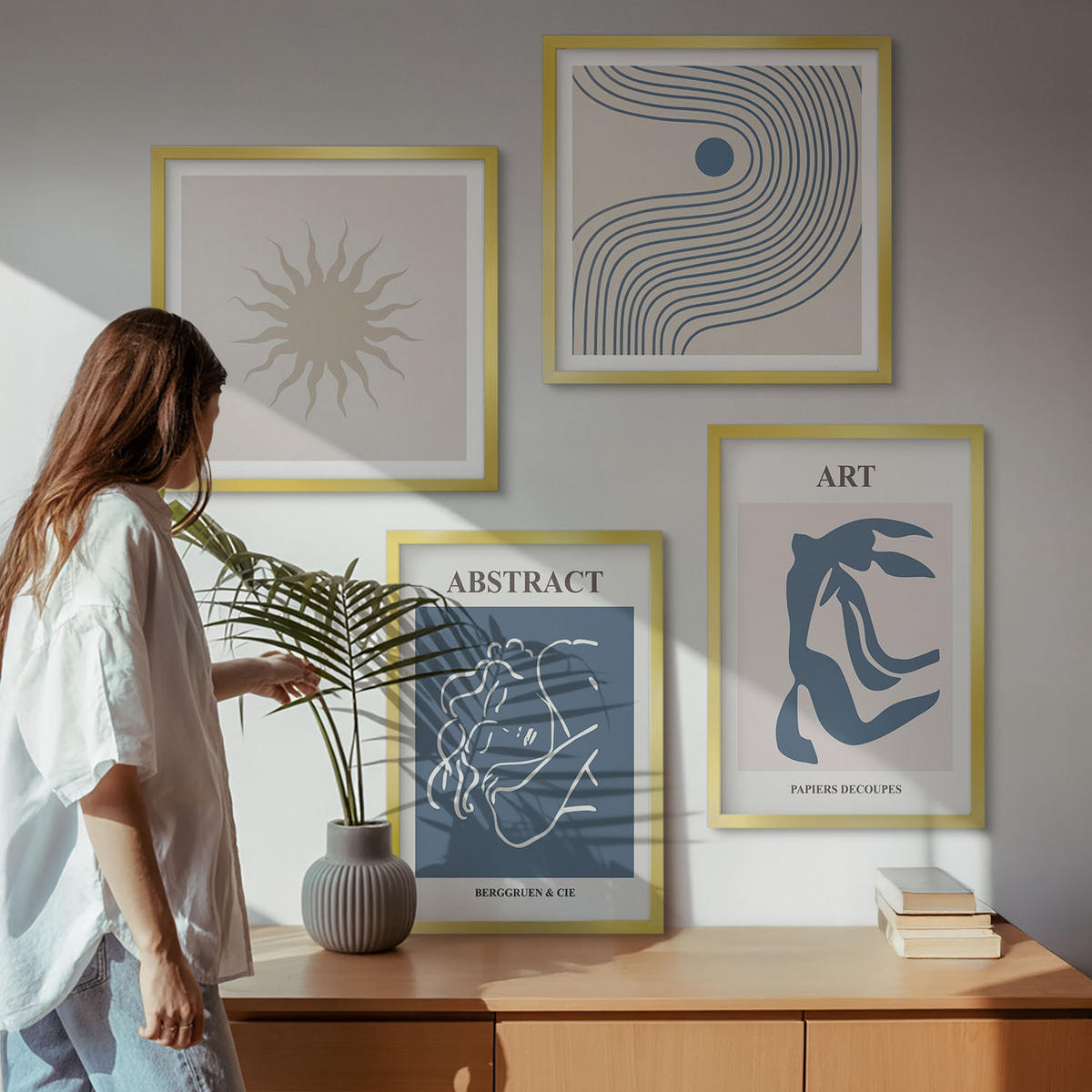 WANDBILDER 4er Set - 50x50 cm & 40x60 cm Goldrahmen - Matisses stilvolle abstrakte Muster - Goldfarben, Kunststoff (50/50cm) - ArtPrintCave