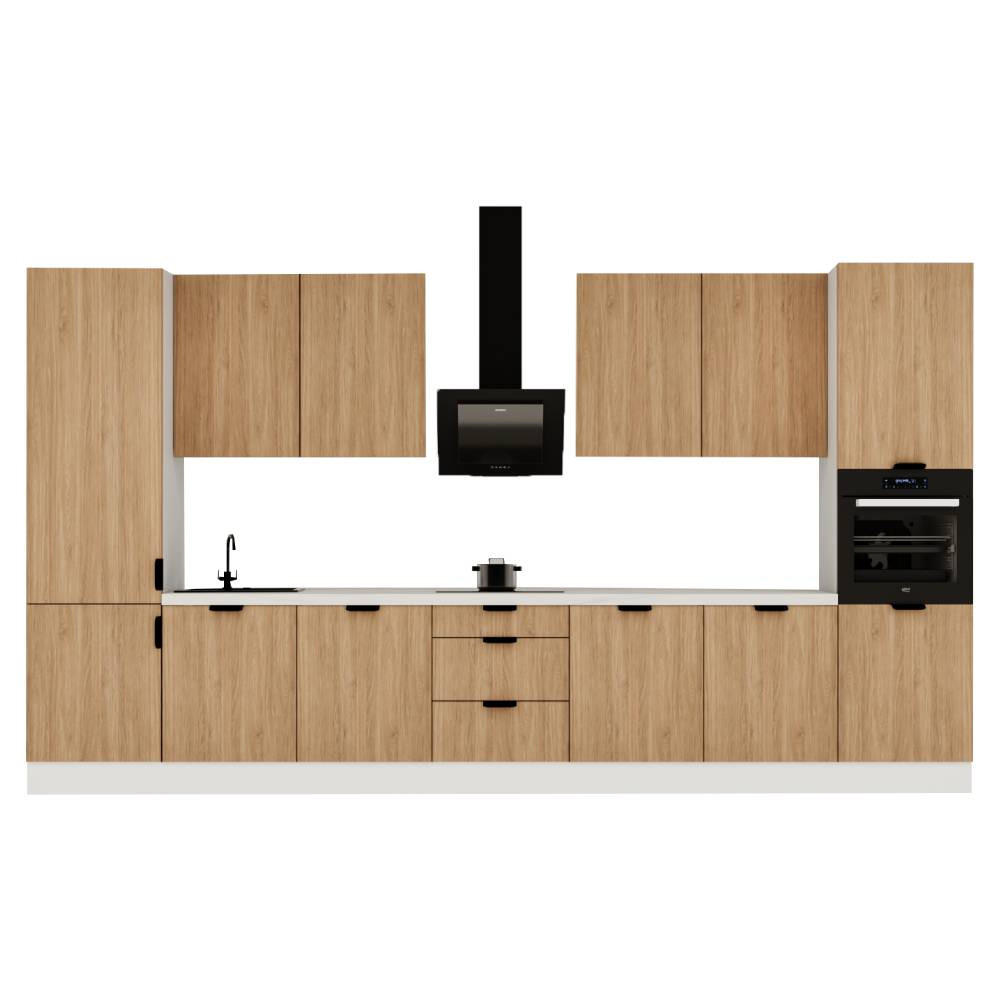 KÜCHENZEILE 420 cm - SorentoKS7-M420 - in Sonoma Eiche / Weiß - Schwarz/Weiß, Holz/Metall (420/247/58cm)