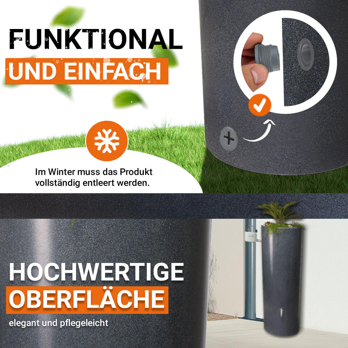 2IN1 Regentonne 350 L, lava inkl. Pflanzschale - Grau, Kunststoff (62/150/62cm) - GARANTIA