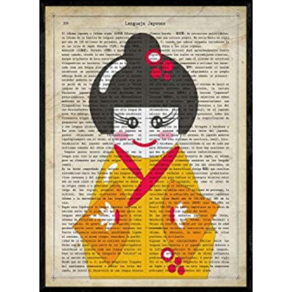 POSTER Des Japanischen Kimono-Gelbs A4 Schwarzer Rahmen - Schwarz, Papier (29.7/5/21cm) - Nacnic