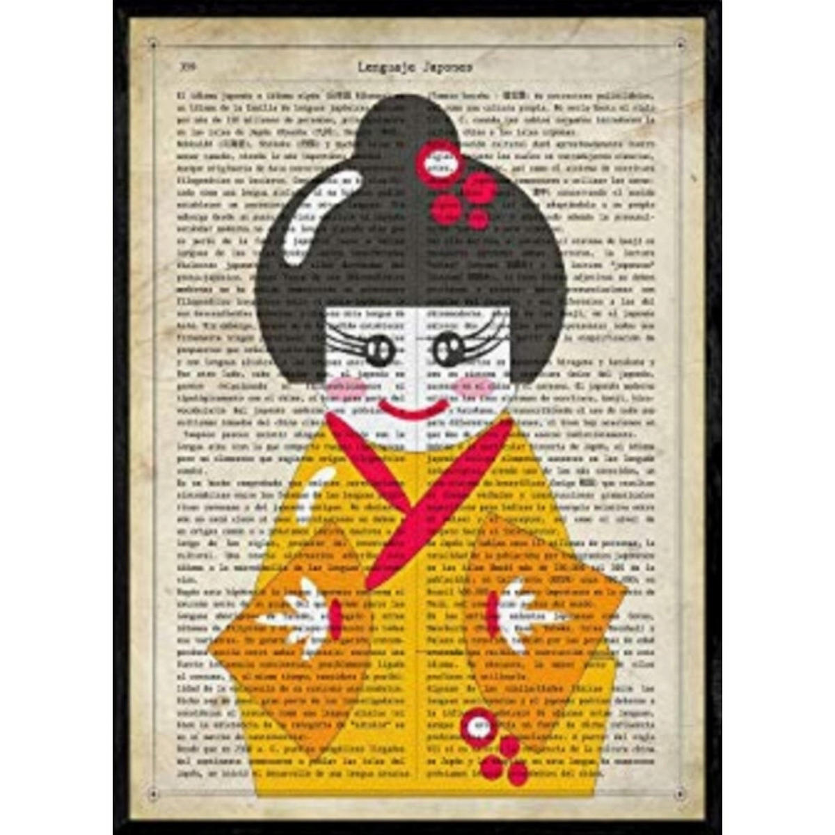 POSTER Des Japanischen Kimono-Gelbs A4 Schwarzer Rahmen - Schwarz, Papier (29.7/5/21cm) - Nacnic