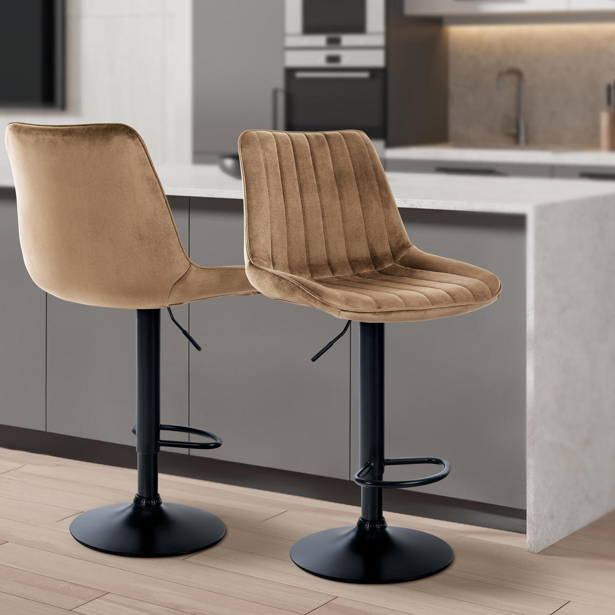 BARHOCKER 2er Set Samt Braun - Braun, Textil/Metall (49.5/91/50cm) - CLP