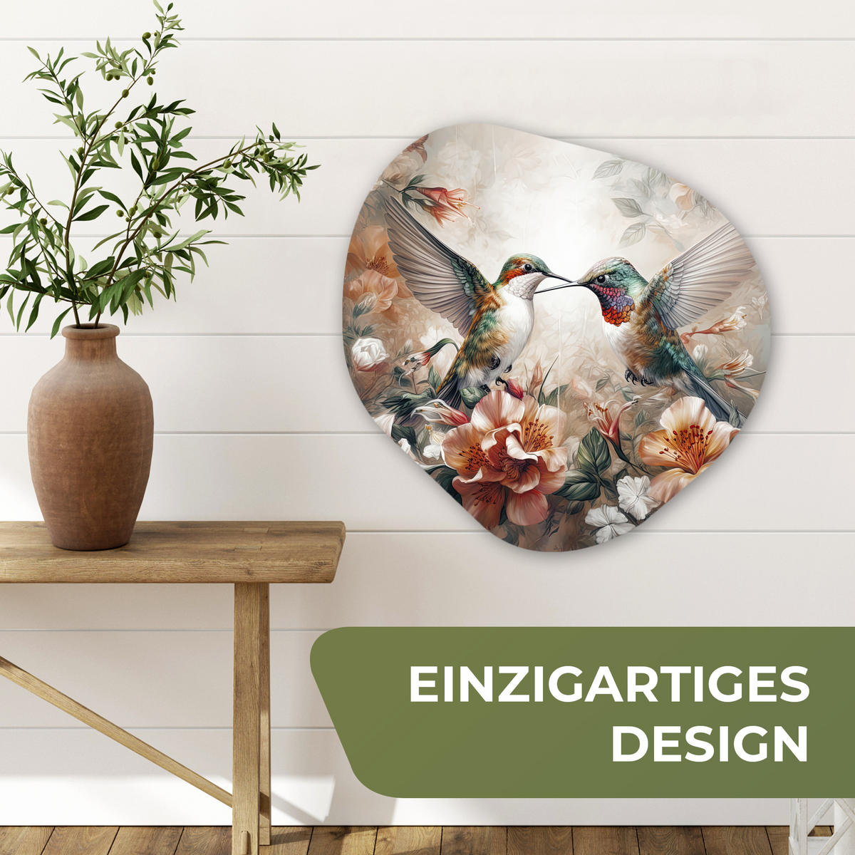 WANDBILD Kolibri - Vögel - Blumen - Natur 60x60 cm - Altrosa, Kunststoff (60/60cm) - MuchoWow