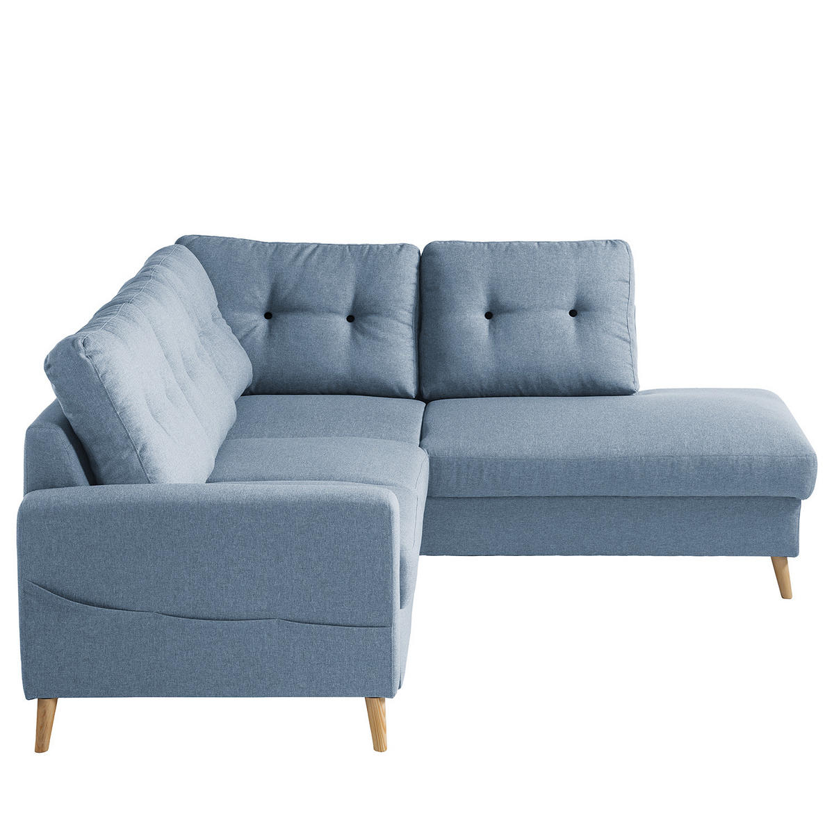ECKSOFA mit Ottomane - Webstoff - Hellbraun/Grau, Holz/Textil (230/200cm) - home24