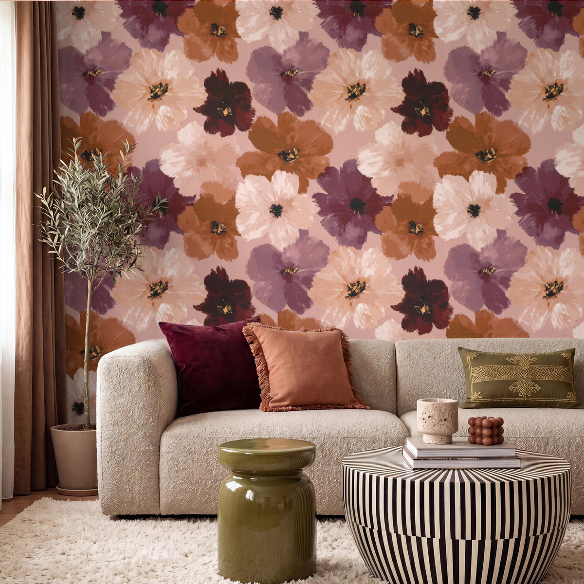 TAPETE - Blumen - Abstrakt - Erdtöne - 240x200 cm - Multicolor, Papier (240/200cm) - OnlyWow