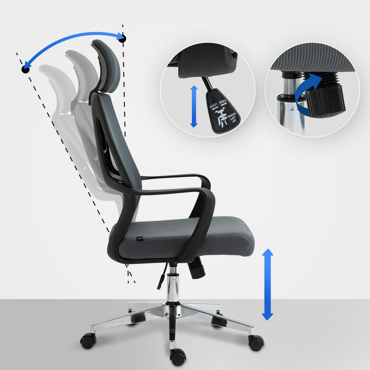 BÜROSTUHL Strix grau - Chromfarben/Grau, Kunststoff/Metall (62.5/128/61cm) - TPFLiving
