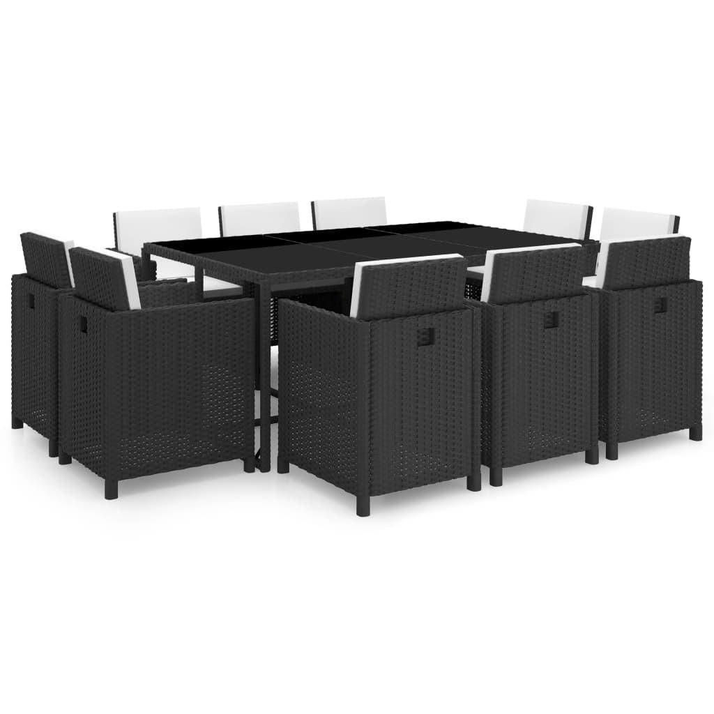 DINING-LOUNGESET mit Auflagen für 10 Personen, aus PE-Rattan, Schwarz und Weiß, 11-teiliges Set - Schwarz, Kunststoff - vidaXL