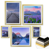 WANDBILDER 5er Set - 50x50 cm & 20x30 cm & 40x60 cm Goldrahmen - Berglandschaften, Wasser, Blumenfeld - Goldfarben, Kunststoff (40/60cm) - ArtPrintCave